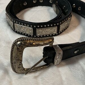 Black 100 percent leather belt western cowboy